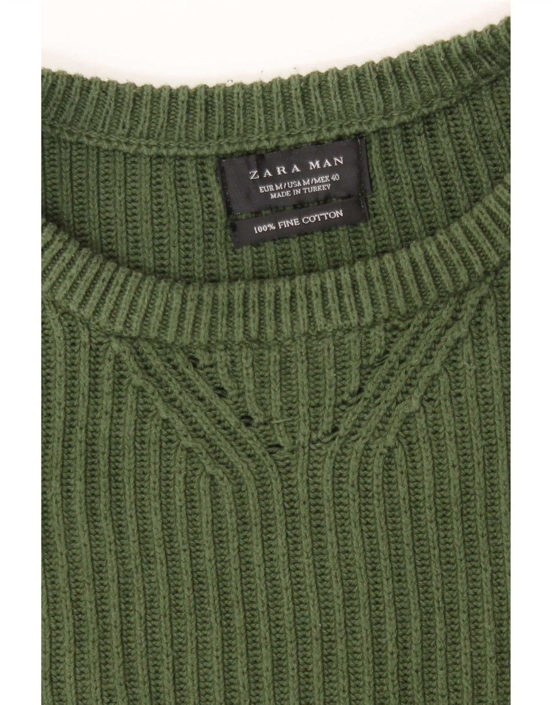 Zara Mens Crew Neck Jumper Sweater Medium Green Cotton