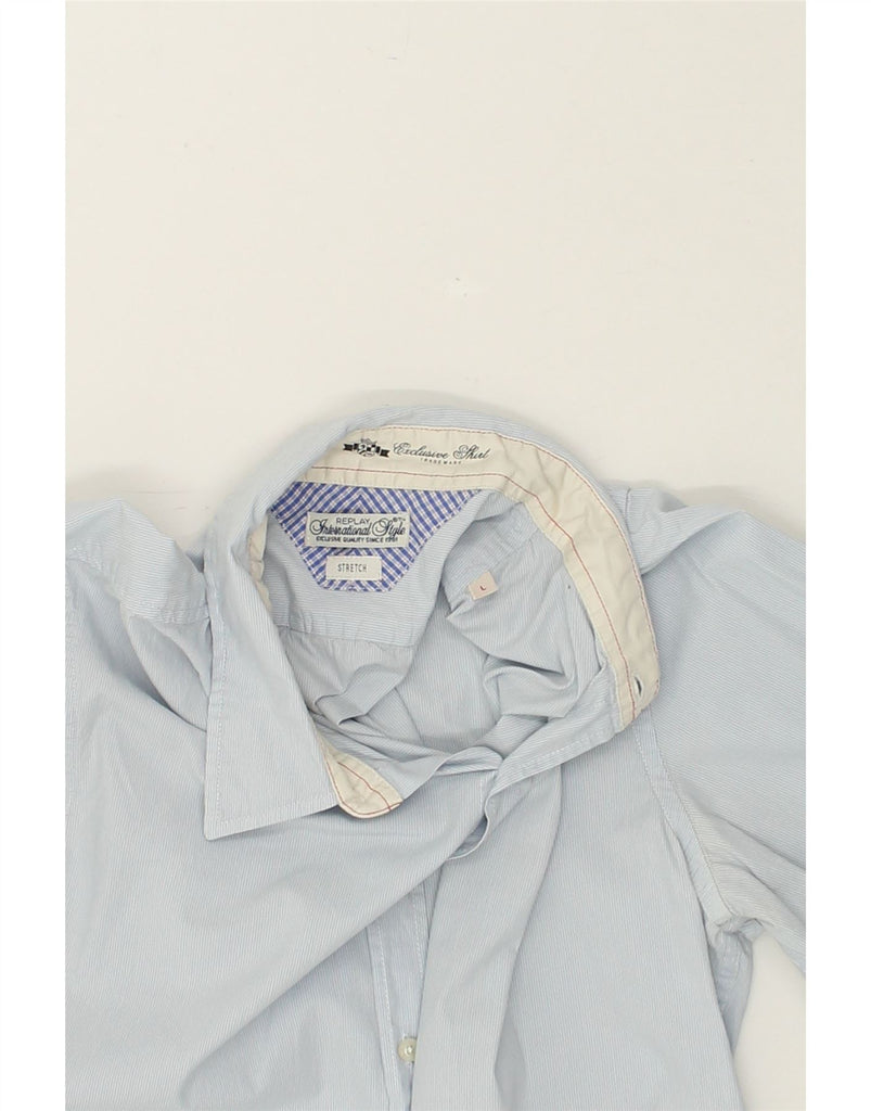 REPLAY Mens Shirt Large Blue Pinstripe Cotton | Vintage Replay | Thrift | Second-Hand Replay | Used Clothing | Messina Hembry 