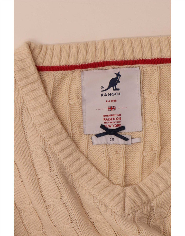 Kangol Womens V-Neck Jumper Sweater UK 10 Small Beige