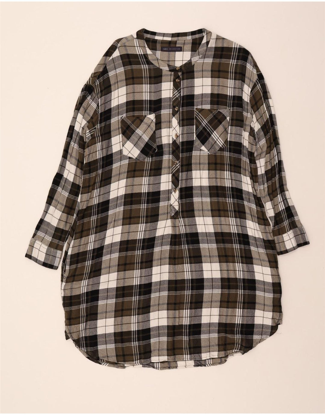 MARKS & SPENCER Womens Oversized Pullover Shirt Dress UK 18 XL Green Check
