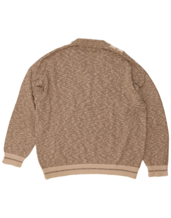 Vintage Mens V-Neck Jumper Sweater XL Grey Flecked Cotton