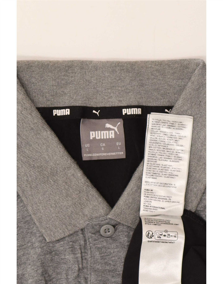 Puma Mens Polo Shirt Large Grey Colourblock Cotton