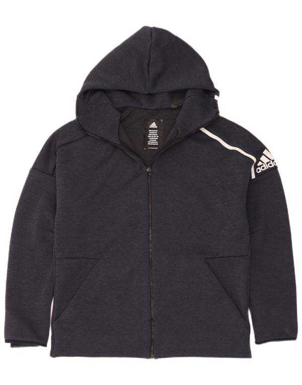 Adidas Mens Graphic Hooded Tracksuit Top Jacket Large Navy Blue Polyester