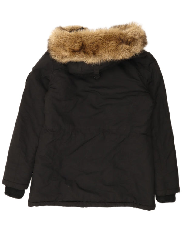 Superdry Womens Hooded Parka Jacket UK 14 Large Black Nylon