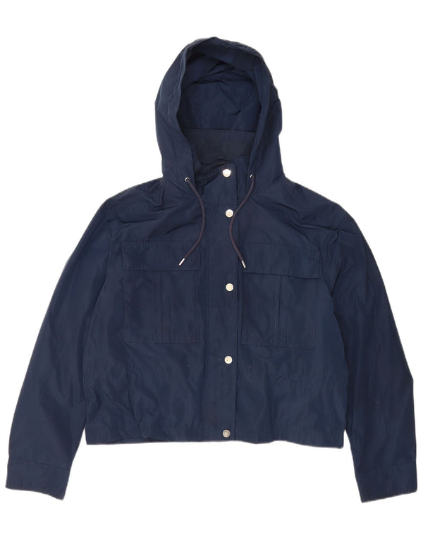 Marks & Spencer Womens Hooded Bomber Jacket UK 12 Medium Navy Blue