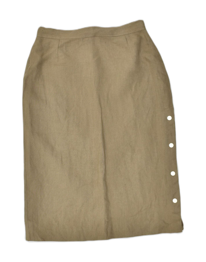 VINTAGE Womens Midi Skirt IT 44 Medium W28 Khaki Linen | Vintage Vintage | Thrift | Second-Hand Vintage | Used Clothing | Messina Hembry 
