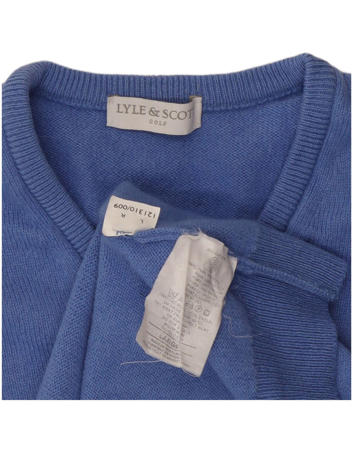 LYLE & SCOTT Womens Golf V-Neck Jumper Sweater UK 16 Large Blue Wool
