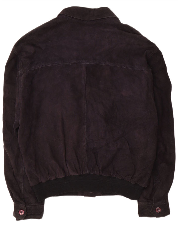 Vintage Mens Suede Bomber Jacket IT 58 4XL Navy Blue Leather
