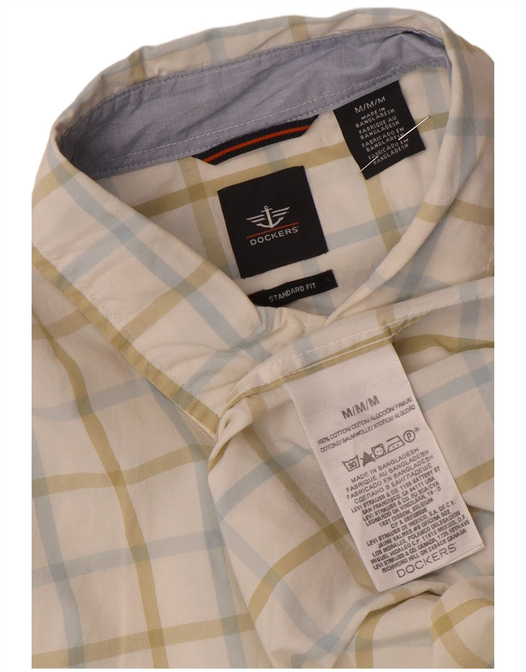 Dockers Mens Standard Fit Shirt Medium White Check Cotton