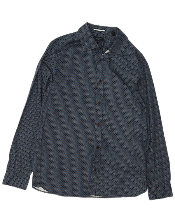 Ted Baker Mens Abstract Pattern Shirt Size 5 XL Blue Cotton