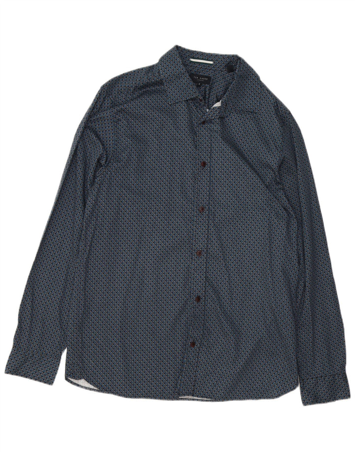 Ted Baker Mens Abstract Pattern Shirt Size 5 XL Blue Cotton