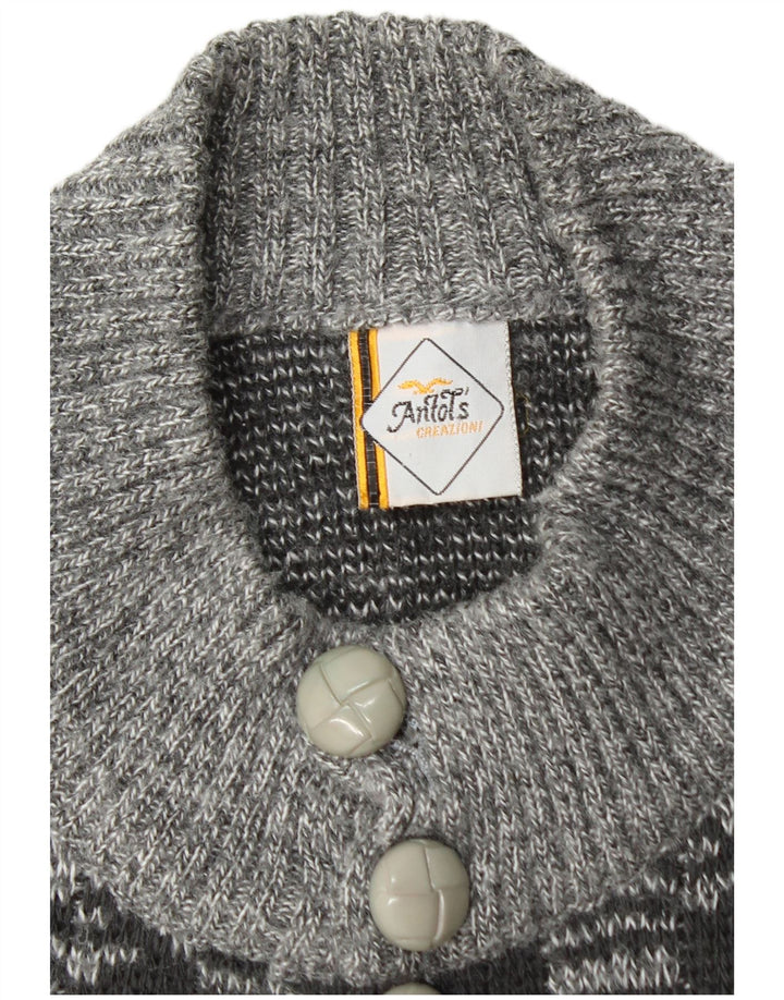 Vintage Mens Cardigan Sweater Medium Grey Geometric Acrylic