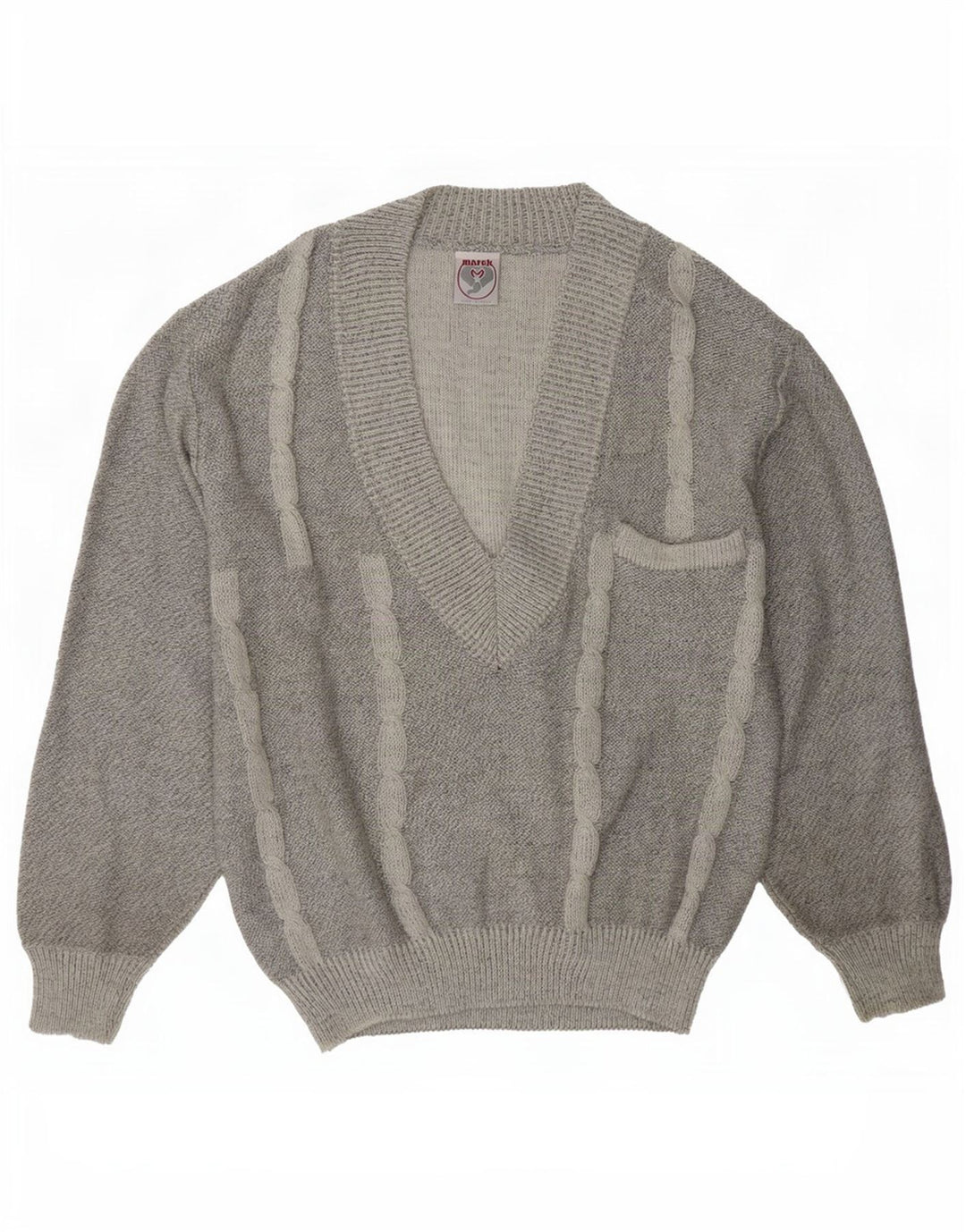 Marek Mens V-Neck Jumper Sweater Medium Grey Striped