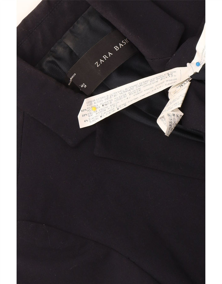 Zara Womens 1 Button Blazer Jacket UK 12 Medium Navy Blue Polyester