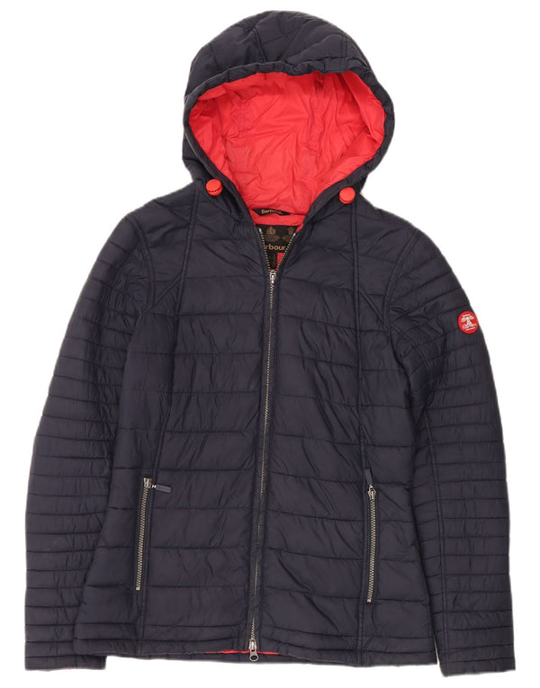 BARBOUR Womens Hooded Padded Jacket UK 12 Medium Navy Blue