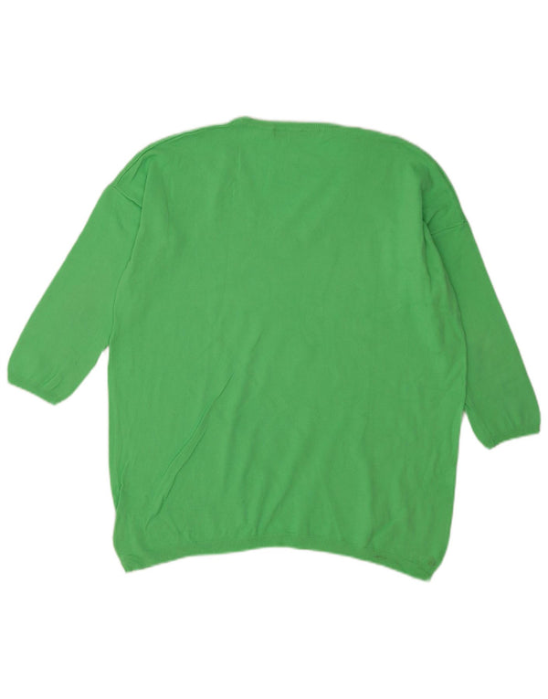 Zara Womens 3/4 Sleeve V-Neck Jumper Sweater UK 14 Medium Green
