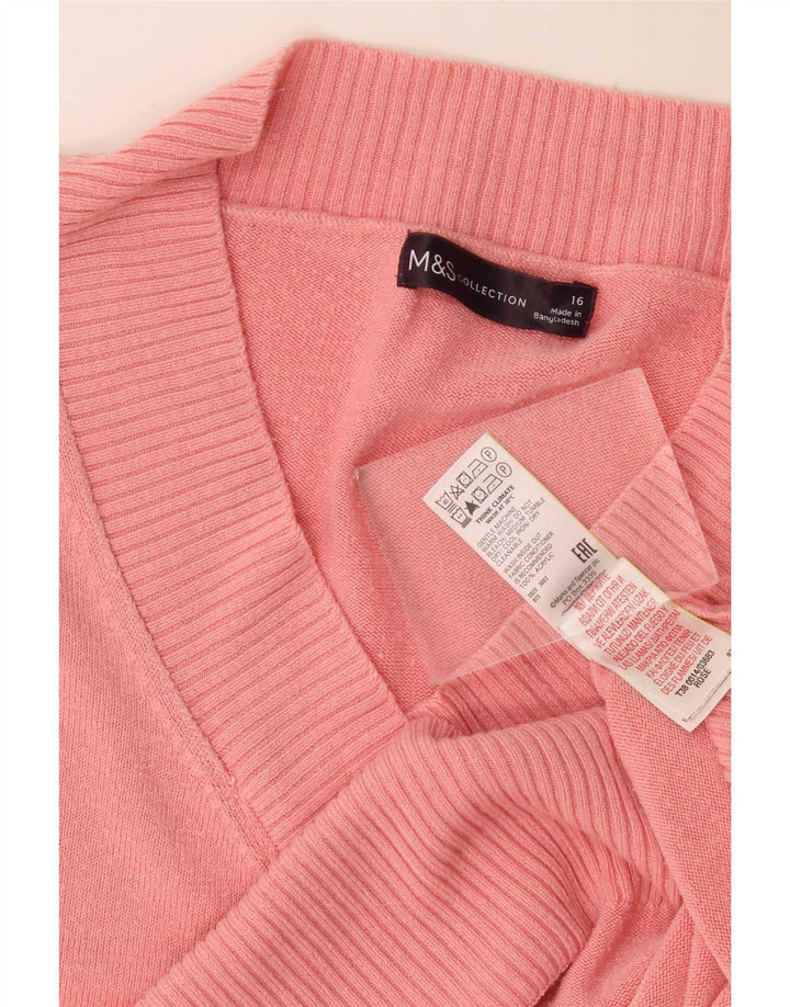 Marks & Spencer Womens Oversized V-Neck Jumper Sweater UK 16 Large Pink