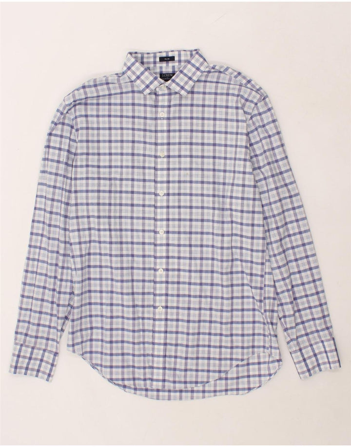J. CREW Mens Flex Slim Shirt Large Blue Check Cotton Vintage J. Crew and Second-Hand J. Crew from Messina Hembry 