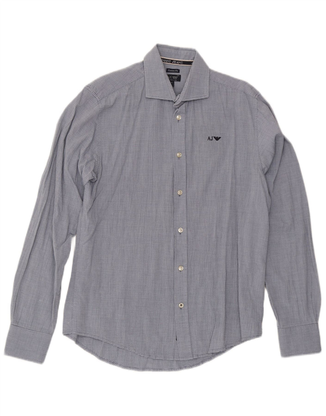 Armani Jeans Mens Custom Fit Shirt Medium Blue Pinstripe Cotton