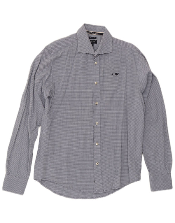 Armani Jeans Mens Custom Fit Shirt Medium Blue Pinstripe Cotton
