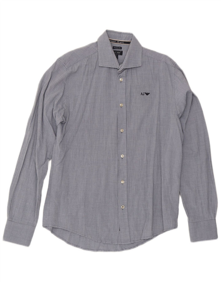 Armani Jeans Mens Custom Fit Shirt Medium Blue Pinstripe Cotton