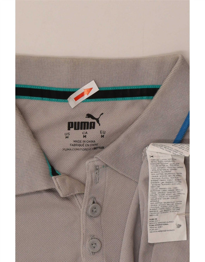 Puma Mens Polo Shirt Medium Grey Striped Cotton