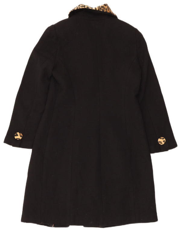 Luisa Spagnoli Womens Overcoat IT 44 Medium Black Animal Print Virgin Wool