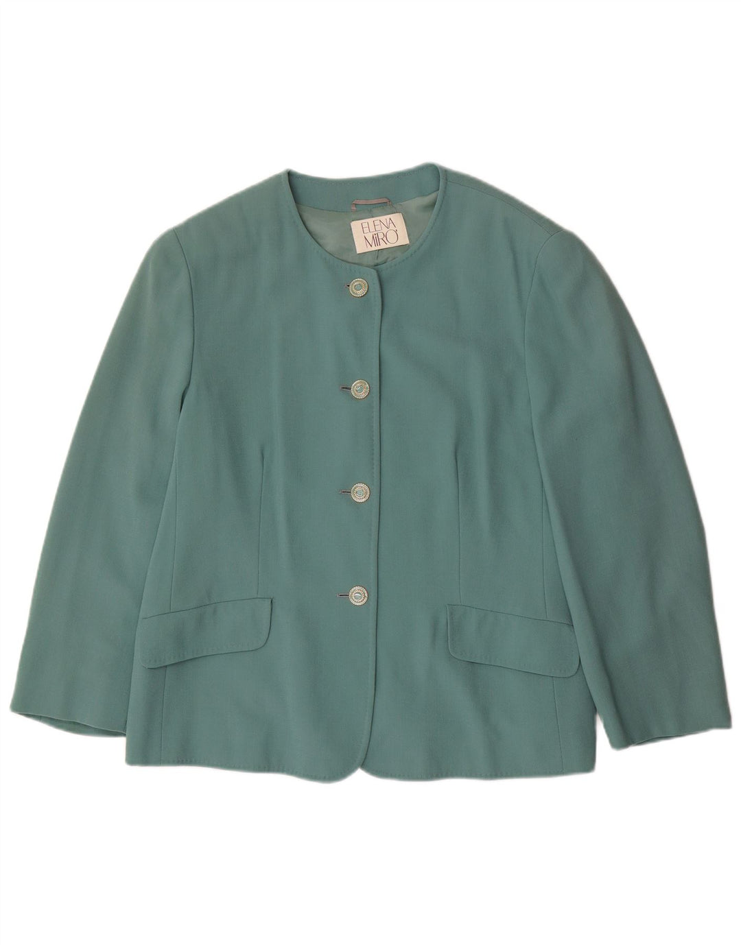 ELENA MIRO Womens 4 Button Blazer Jacket UK 20 2XL Green Virgin Wool