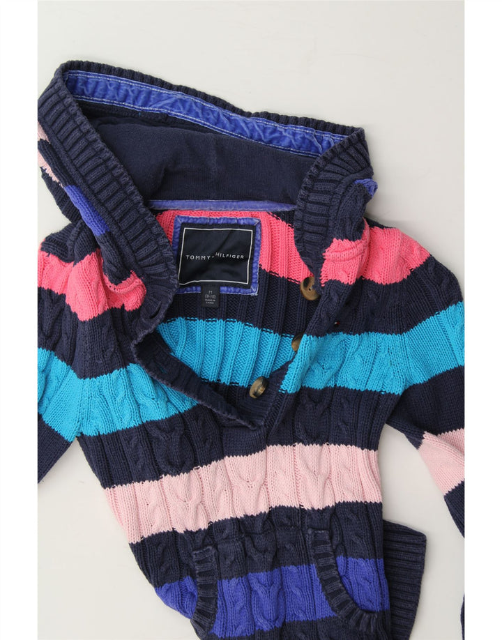 TOMMY HILFIGER Girls Hooded Jumper 8-9 Years Medium Multicoloured Striped Vintage Tommy Hilfiger and Second-Hand Tommy Hilfiger from Messina Hembry 