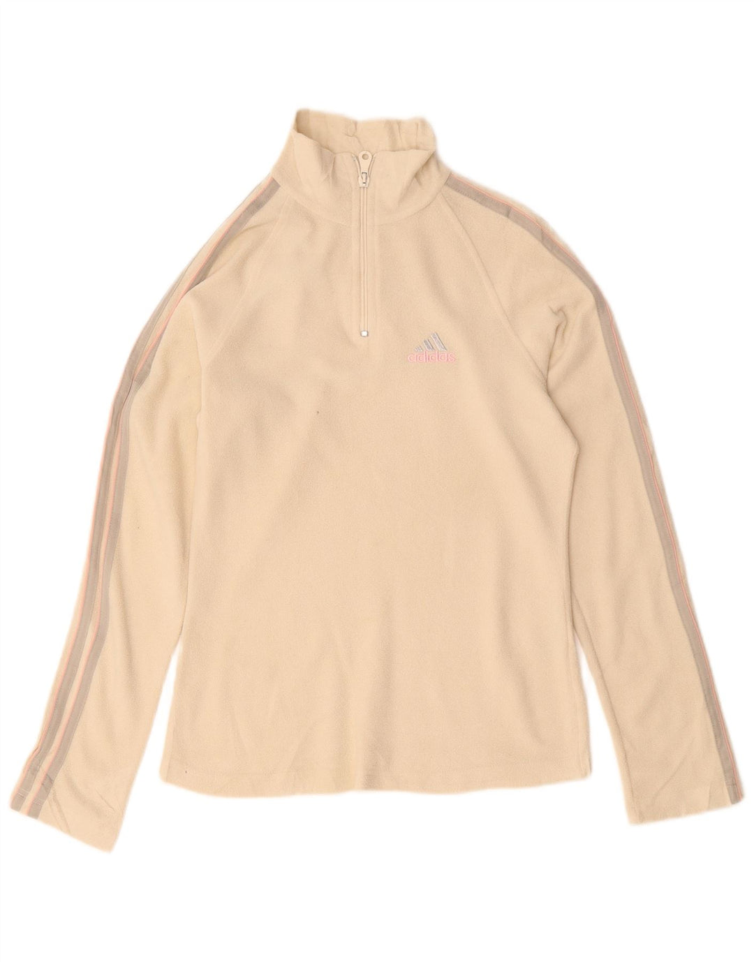 Adidas Womens Zip Neck Fleece Jumper UK 14 Large Beige Polyester