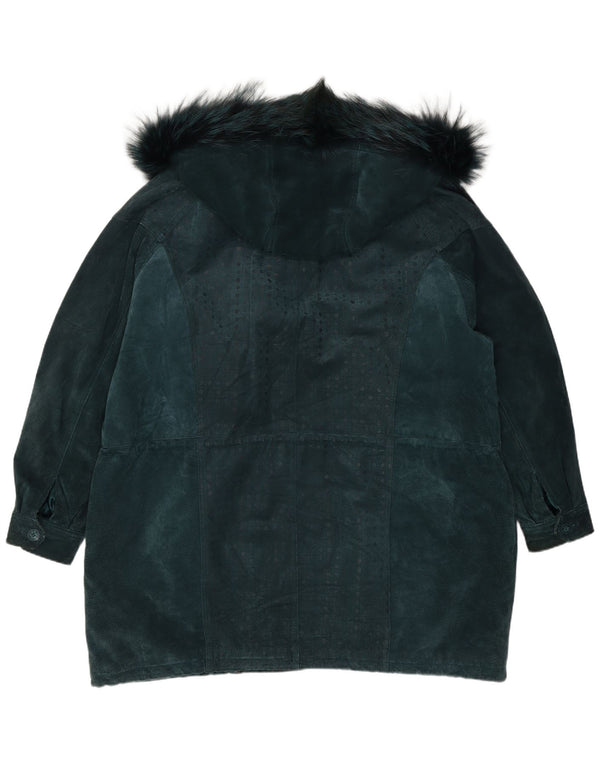 Leather Sound Womens Hooded Suede Windbreaker Coat UK 22 3XL Green Leather