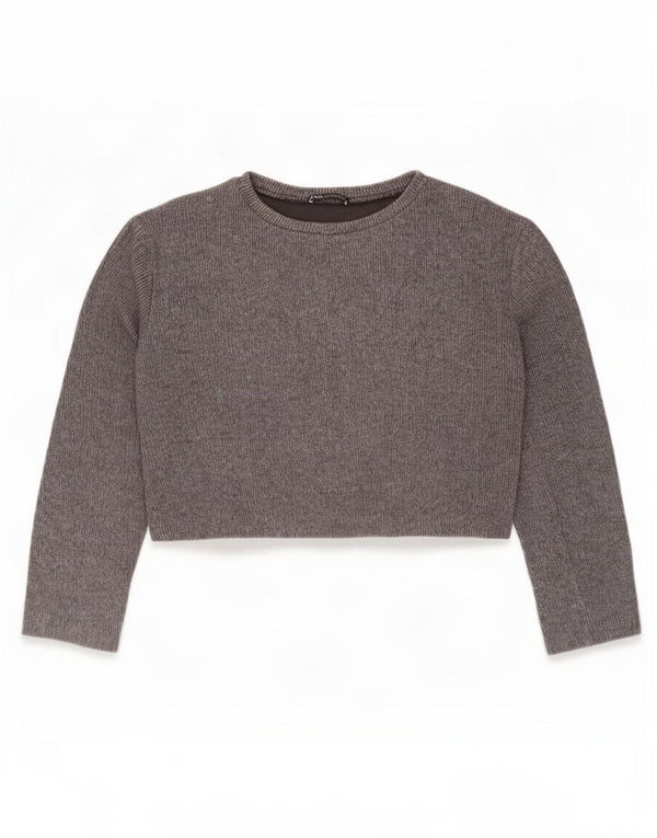 Zara Womens Crop Top Long Sleeve UK 14 Medium Grey