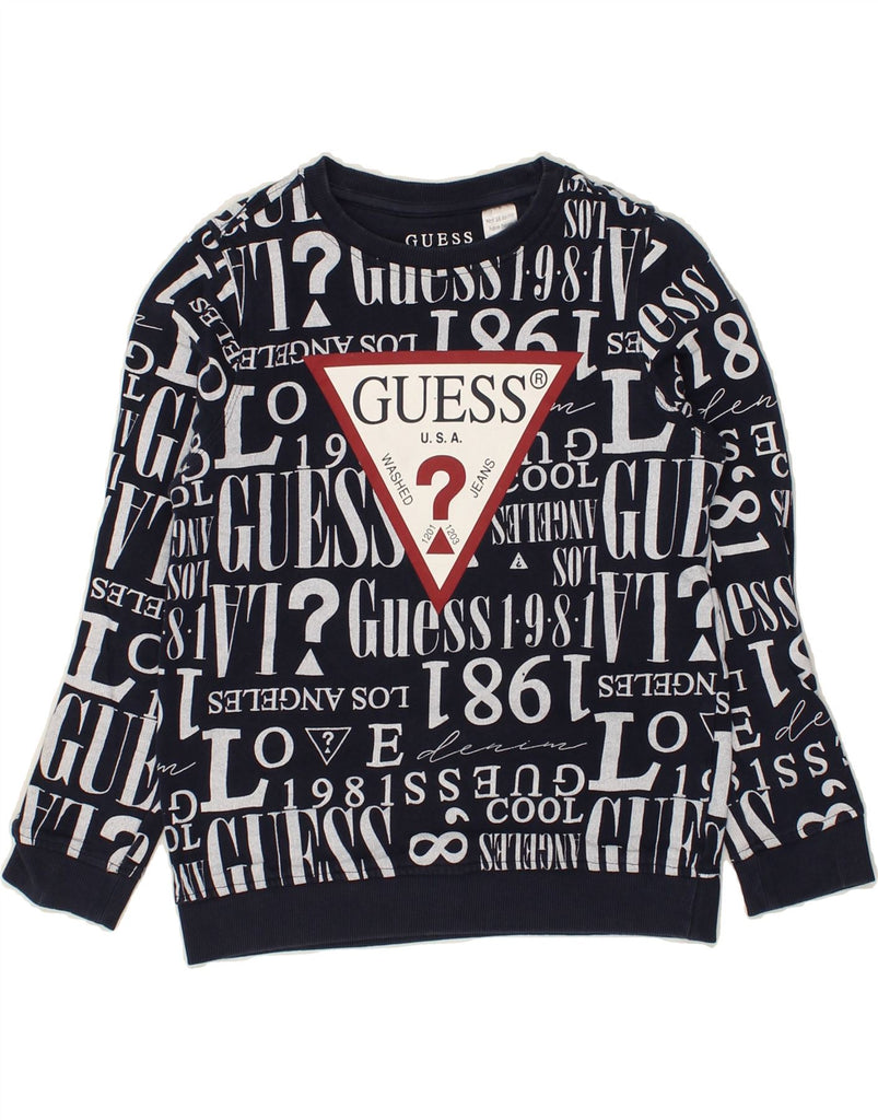 GUESS Boys Graphic Sweatshirt Jumper 9-10 Years Navy Blue | Vintage Guess | Thrift | Second-Hand Guess | Used Clothing | Messina Hembry 