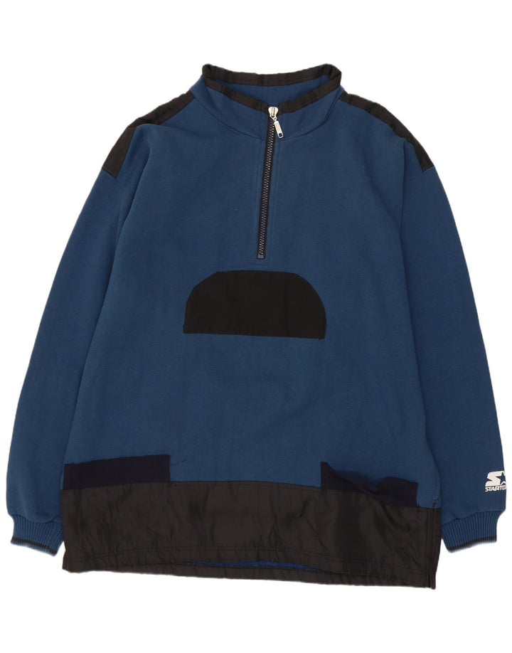 Starter Mens Zip Neck Sweatshirt Jumper XL Blue Colourblock Polyester