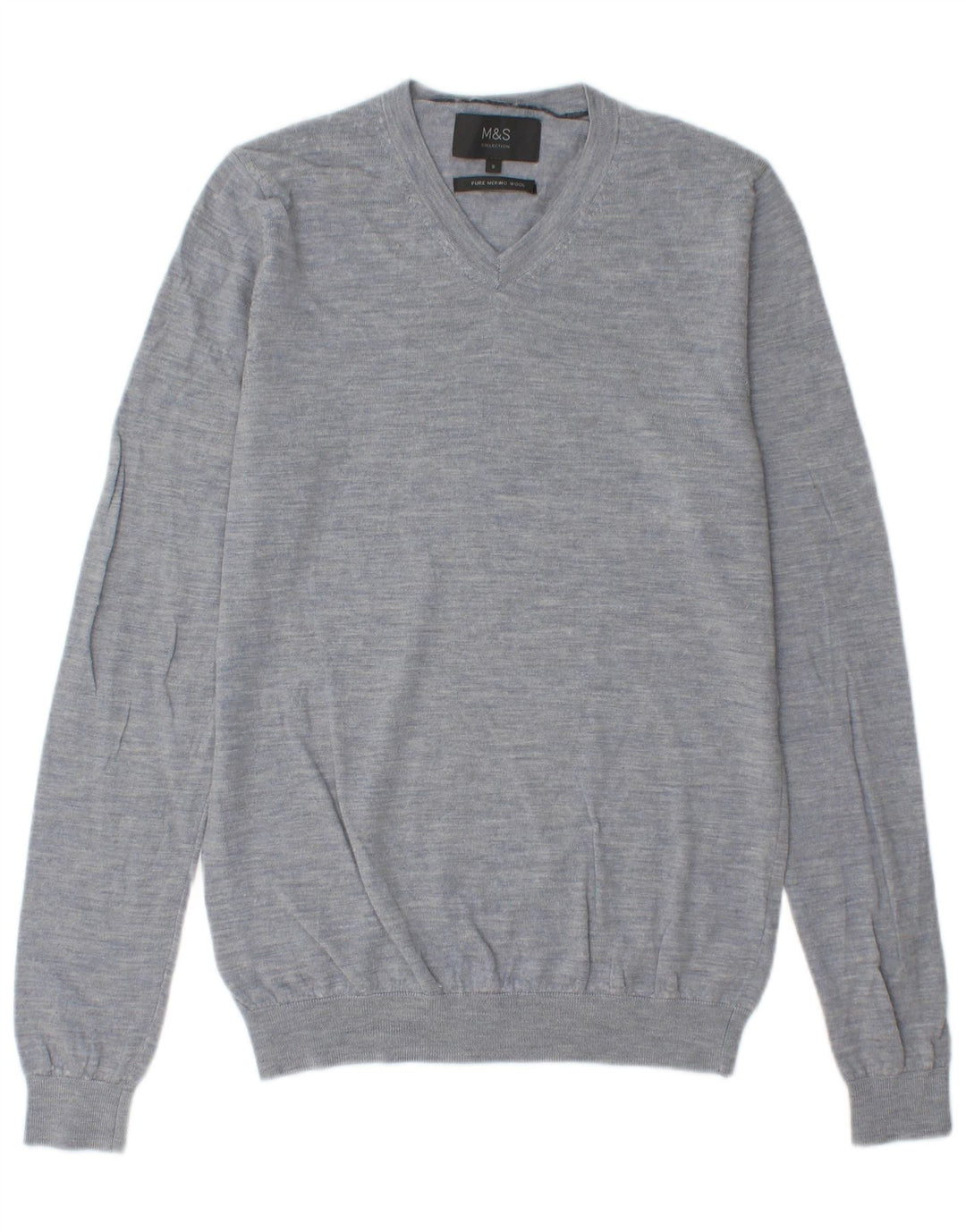 Marks & Spencer Mens V-Neck Jumper Sweater Small Blue Flecked Merino Wool