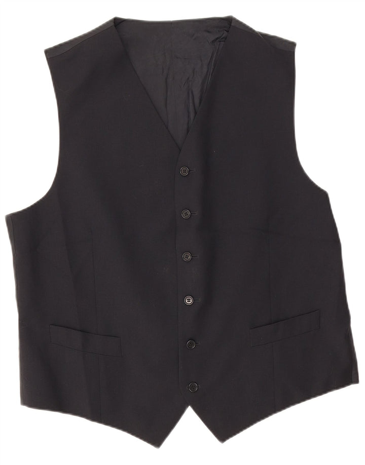 Angelico Mens Waistcoat IT 54 2XL Black Virgin Wool