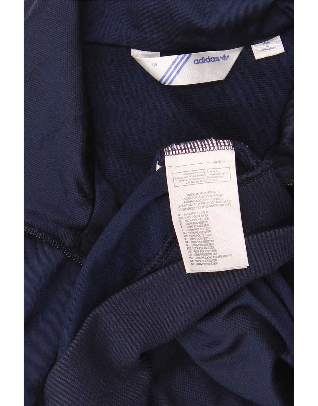 Adidas Womens Graphic Tracksuit Top Jacket EU 38 Medium Navy Blue Polyester