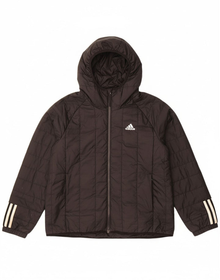 ADIDAS Womens Hooded Padded Jacket UK 14 Large Black Polyester