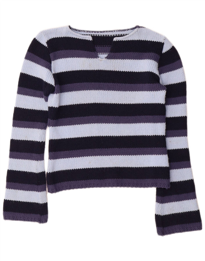 Vintage Womens V-Neck Jumper Sweater UK 12 Medium Multicoloured Striped