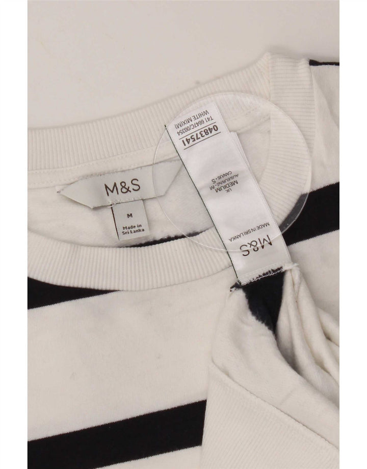 Marks & Spencer Womens Sweatshirt Jumper UK 14 Medium White Striped Cotton
