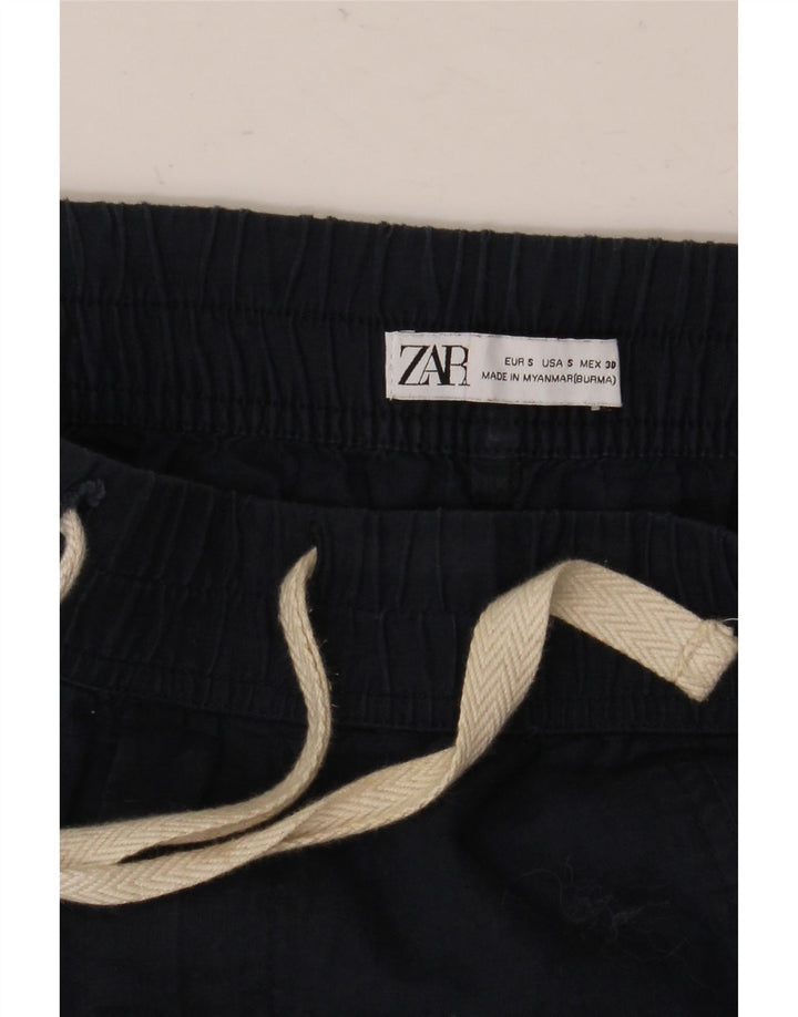 Zara Womens Straight Cropped Trousers Small W27 L26 Navy Blue