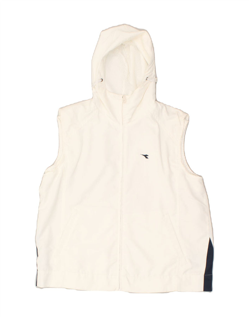 DIADORA Womens Hooded Sleeveless Tracksuit Top Jacket UK 10 Small White | Vintage Diadora | Thrift | Second-Hand Diadora | Used Clothing | Messina Hembry 