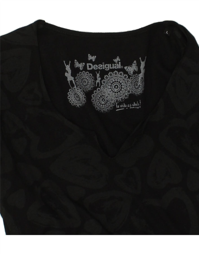 DESIGUAL Womens Graphic Long Sleeve Tunic Top UK 14 Large Black Floral | Vintage Desigual | Thrift | Second-Hand Desigual | Used Clothing | Messina Hembry 