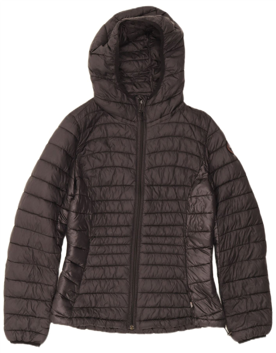 Napapijri Womens Hooded Padded Jacket UK 14 Medium Black Polyamide