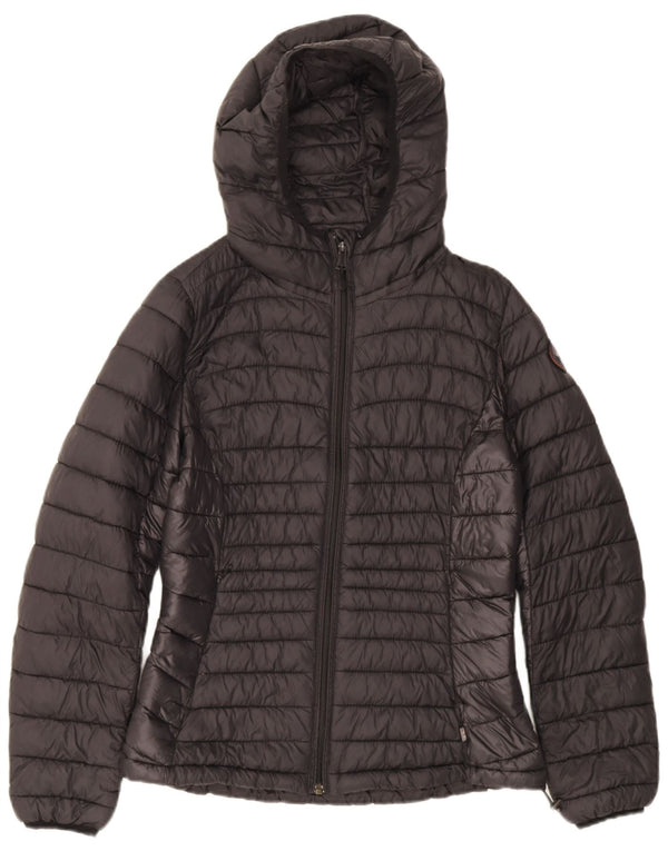 Napapijri Womens Hooded Padded Jacket UK 14 Medium Black Polyamide