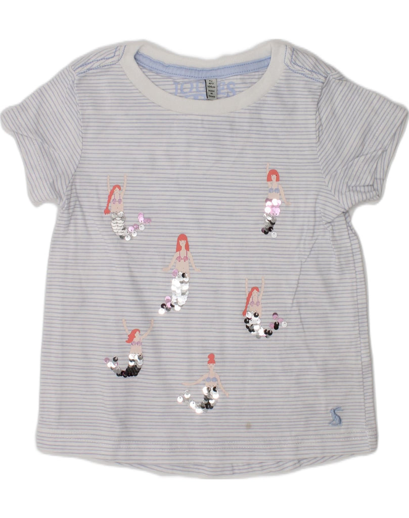 JOULES Girls T-Shirt Top 3-4 Years Blue Pinstripe Cotton Nautical | Vintage Joules | Thrift | Second-Hand Joules | Used Clothing | Messina Hembry 