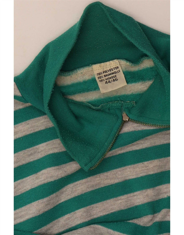 Sporting Womens Zip Neck Sweatshirt Jumper IT 44/46 Large Green Striped