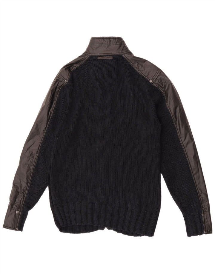 Guess Mens Cardigan Sweater Large Black Cotton