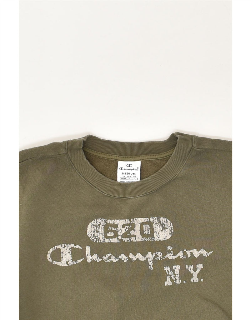 CHAMPION Womens Graphic Sweatshirt Jumper UK 14 Medium Green Cotton | Vintage Champion | Thrift | Second-Hand Champion | Used Clothing | Messina Hembry 