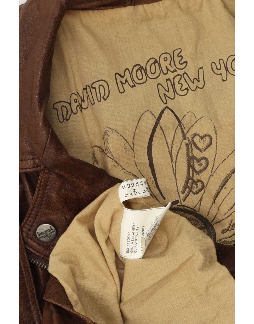 David Moore Womens Leather Biker Jacket UK 16 Large Brown